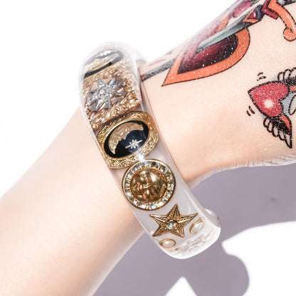 The Celestial Sun, Moon & Star Bracelet - Smoky White × Gold