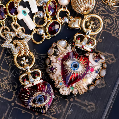 Celestial Lucky Heart Necklace - Black × Red