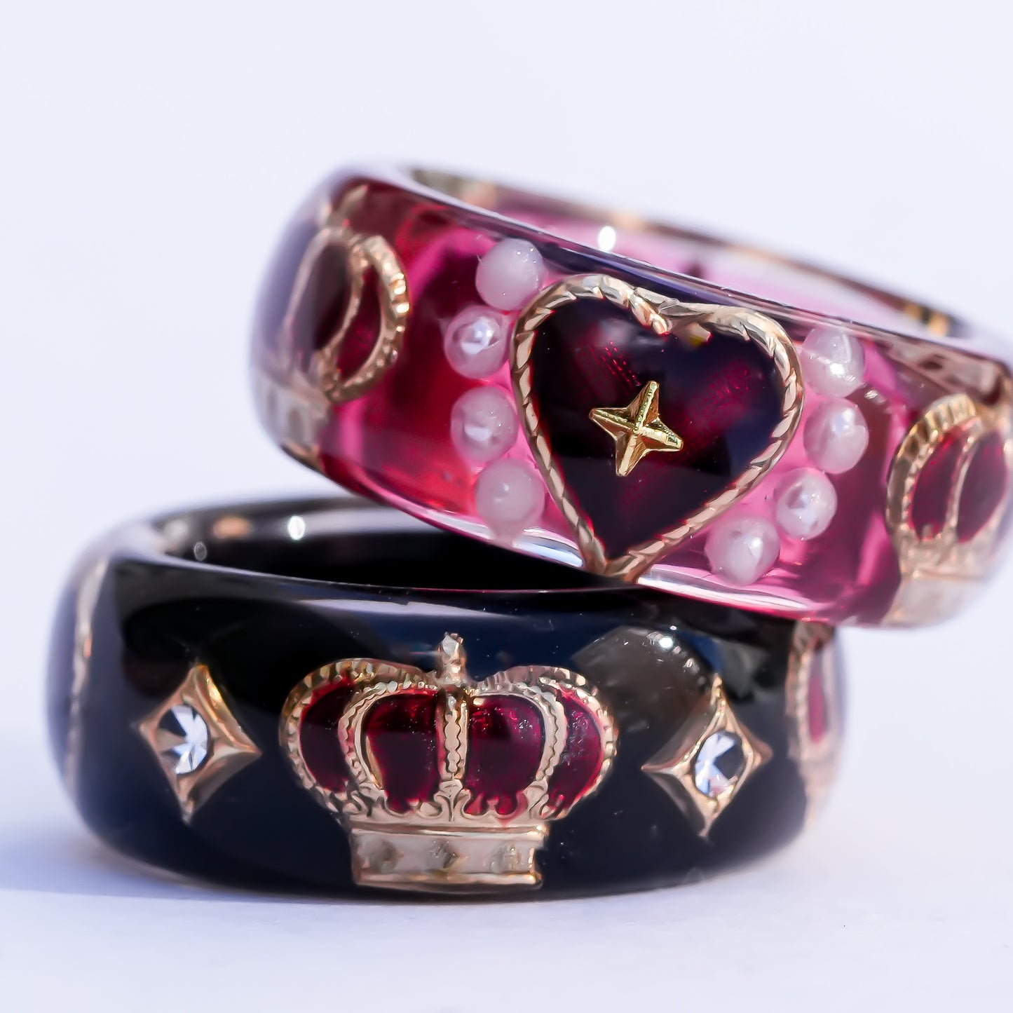 Crowned heart band ring - black × red / ＃11 #12