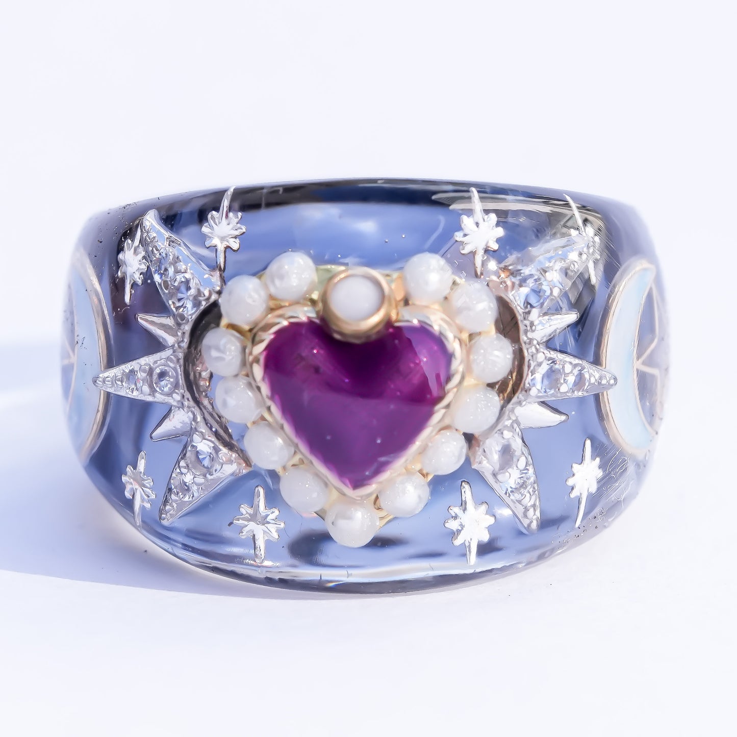 Mystic Night Heart Ring - gray blue / purple / #14