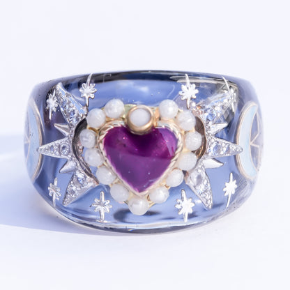 Mystic Night Heart Ring - gray blue / purple / #14