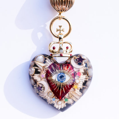 Celestial Lucky Heart Necklace - Black × Red