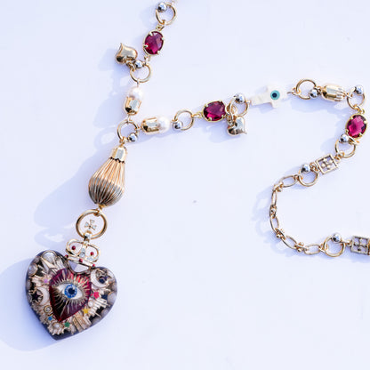 Celestial Lucky Heart Necklace - Black × Red