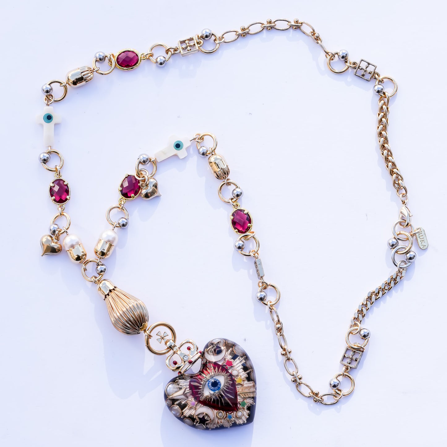 Celestial Lucky Heart Necklace - Black × Red