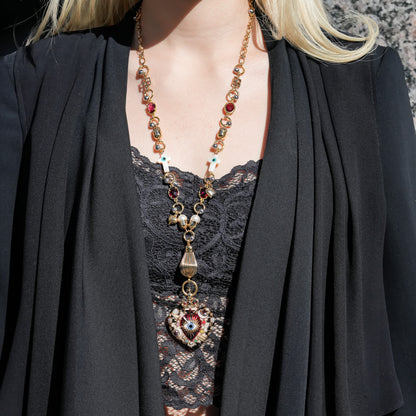 Celestial Lucky Heart Necklace - Black × Red