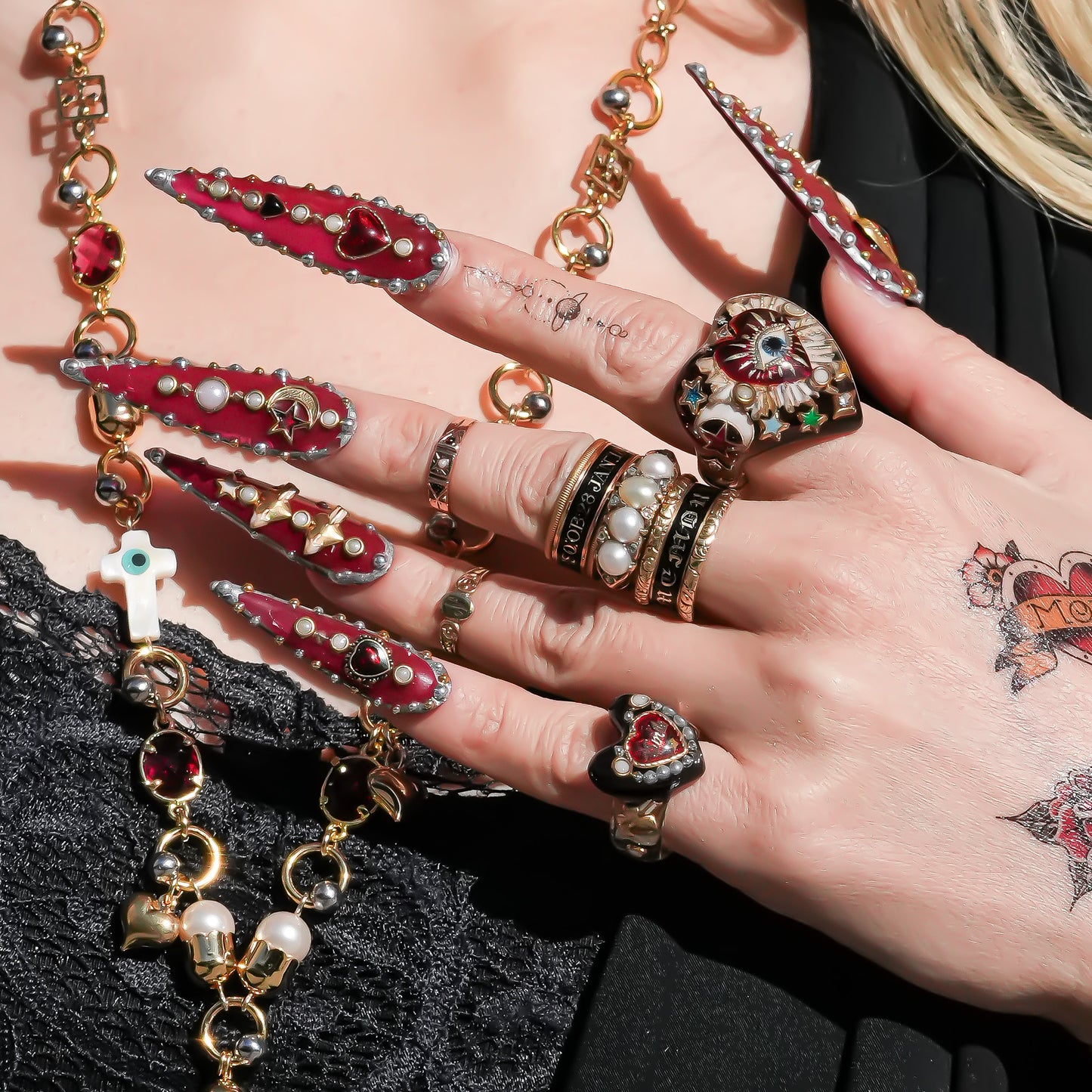 Sweet smile heart ring – black × red / #5