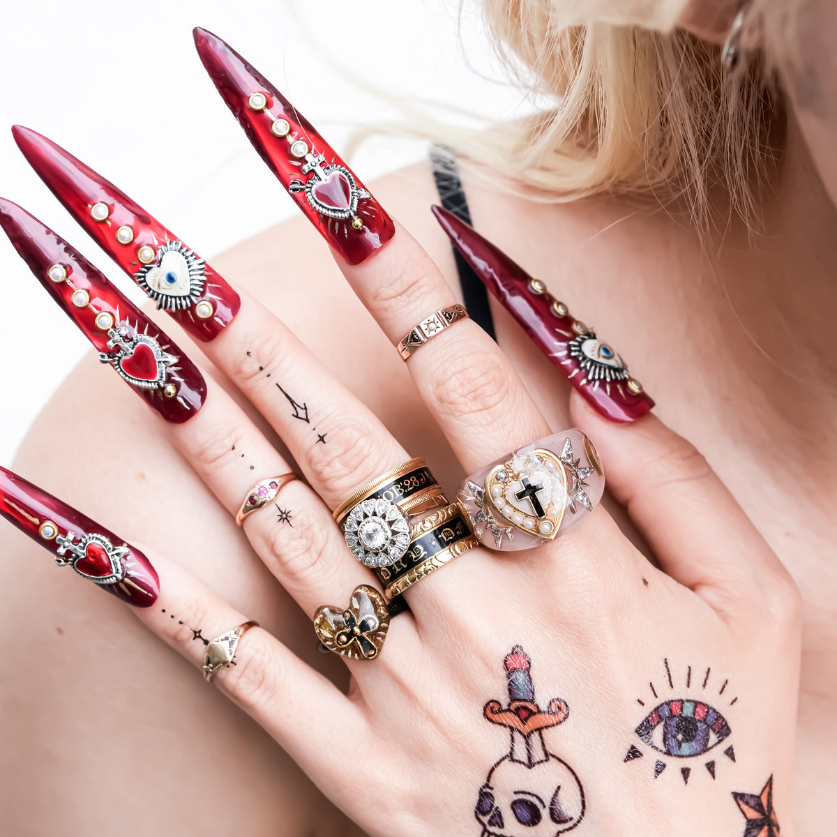 The Sacred Halo Cross Heart Ring - Smoky Pink × White / #14