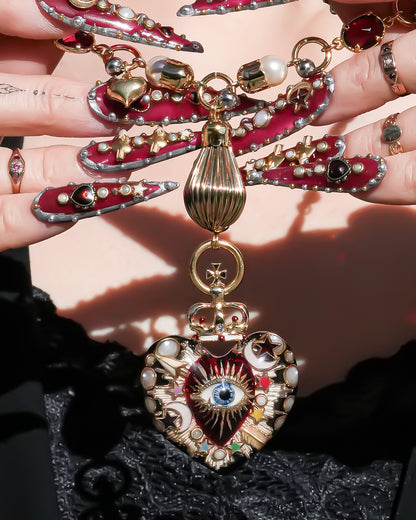 Celestial Lucky Heart Necklace - Black × Red