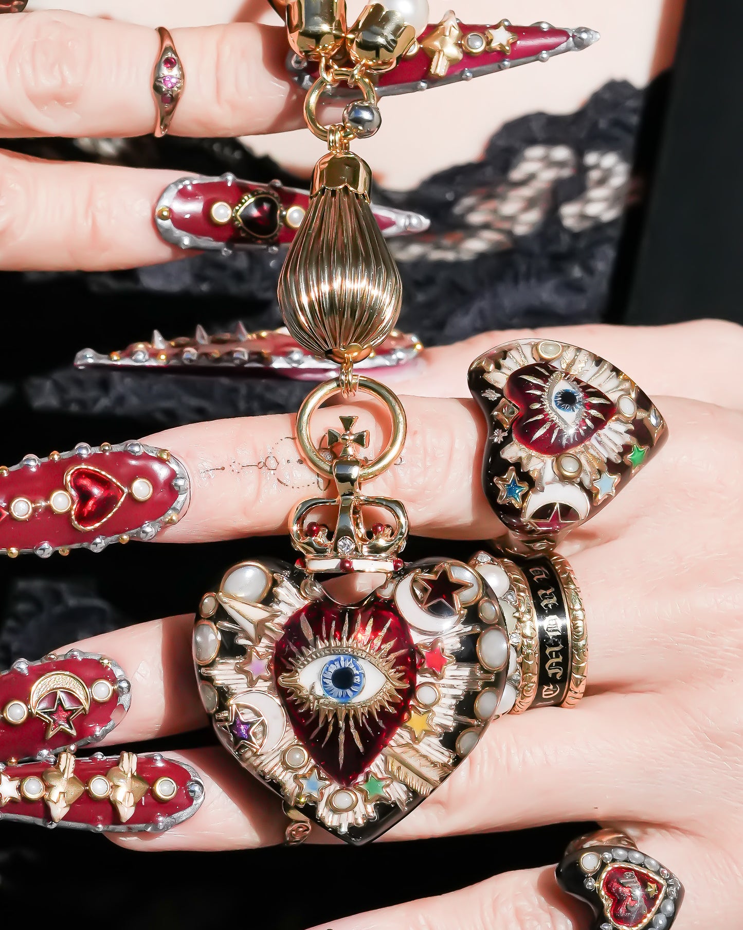 Celestial Lucky Heart Necklace - Black × Red