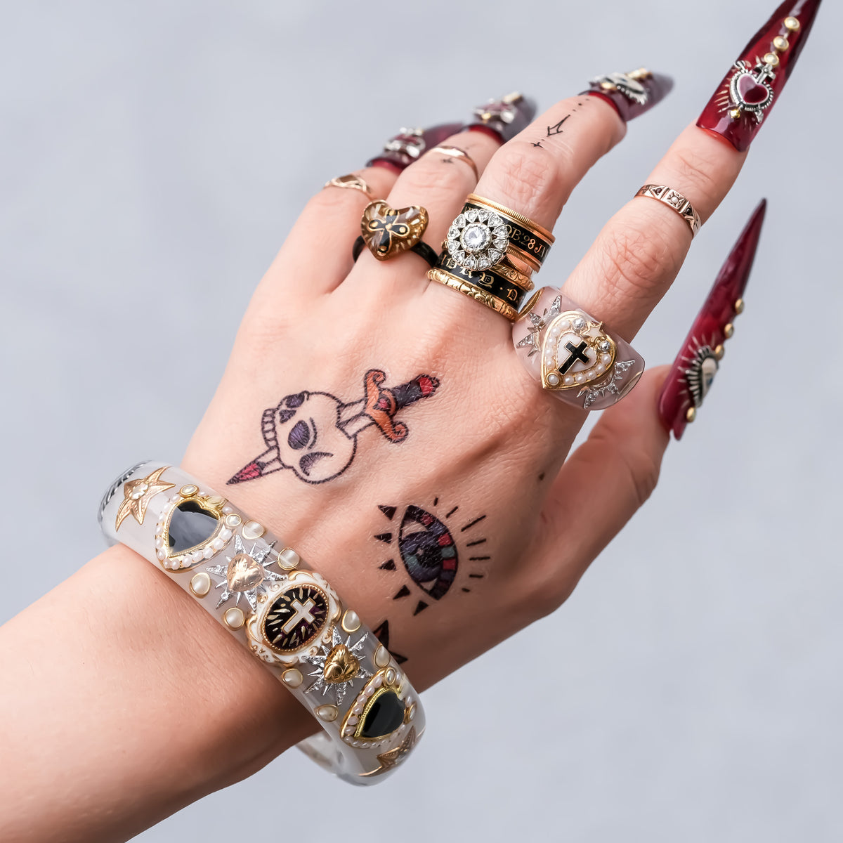 The Sacred Halo Cross Heart Ring - Smoky Pink × White / #14