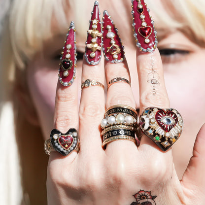 Sweet smile heart ring – black × red / #5