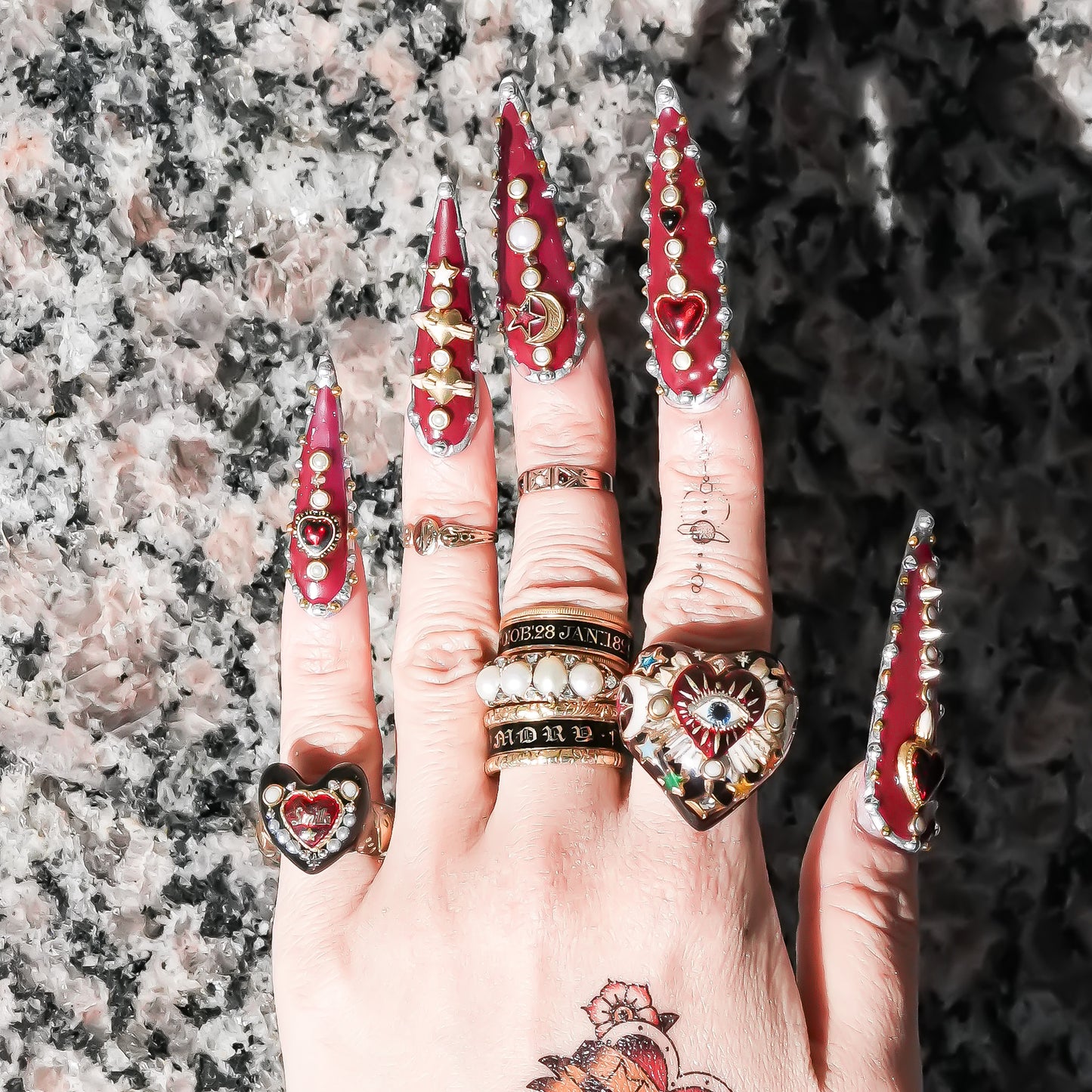 Sweet smile heart ring – black × red / #5