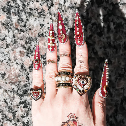 Sweet smile heart ring – black × red / #5