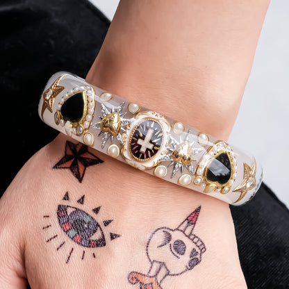 The Baroque Chapel Cross Bracelet - Smoky White × Black