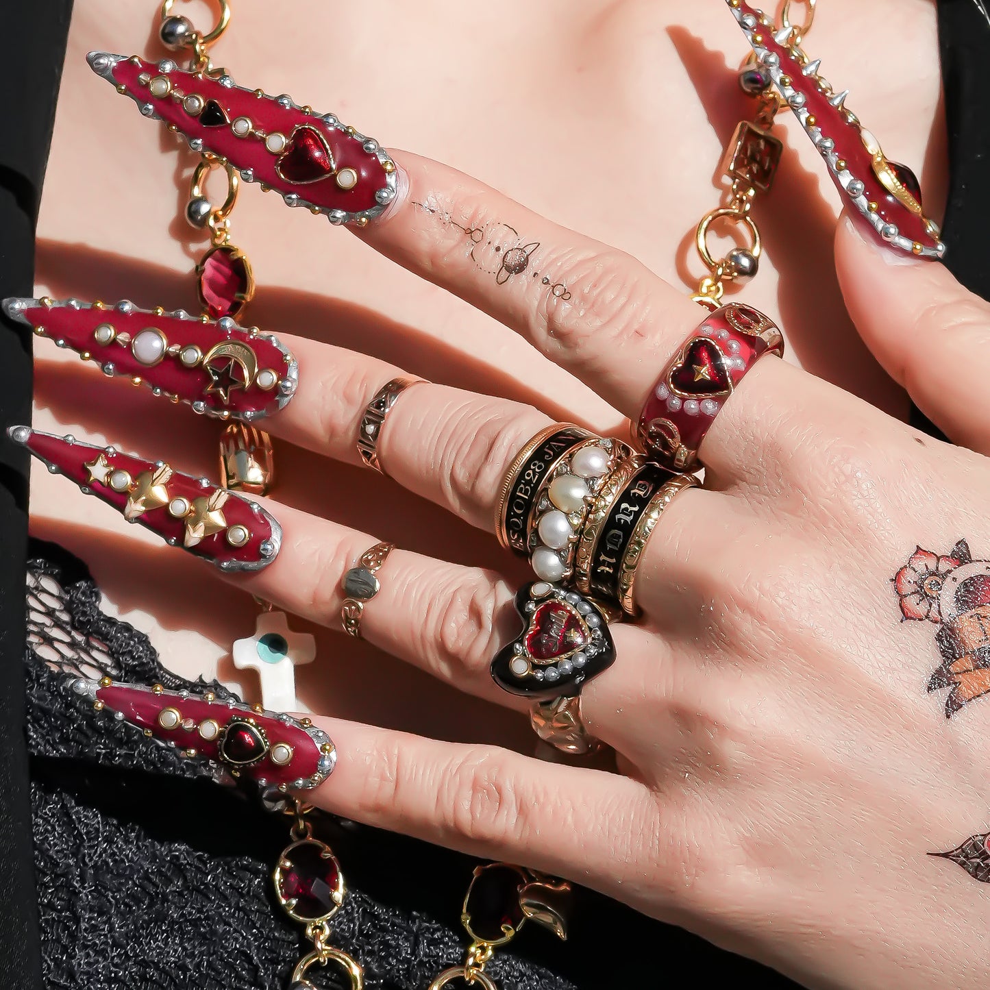 Sweet smile heart ring – black × red / #5