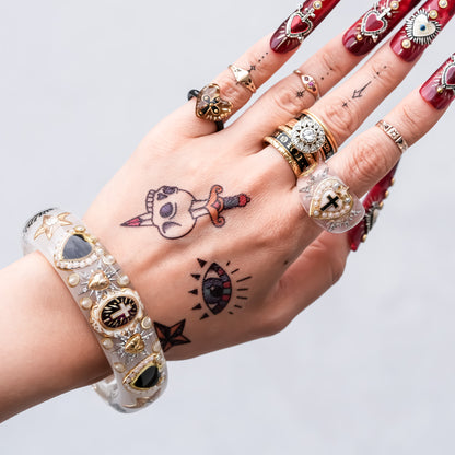 The Baroque Chapel Cross Bracelet - Smoky White × Black