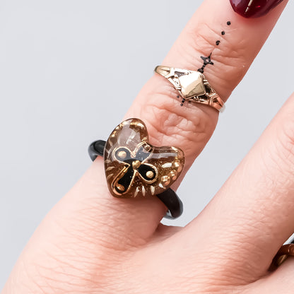 The Sacred Cross Heart Ring - Gold × Black / #6
