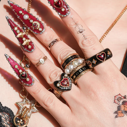 Crowned heart band ring - black × red / ＃11 #12