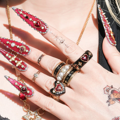 Crowned heart band ring - black × red / ＃11 #12