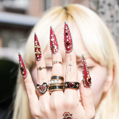 Crowned heart band ring - black × red / ＃11 #12