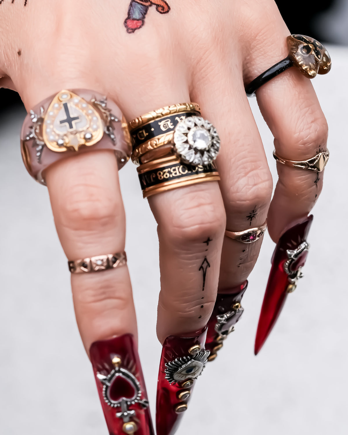 The Sacred Halo Cross Heart Ring - Smoky Pink × White / #14