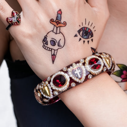 The Baroque Chapel Cross Bracelet - Ruby Red × Gold