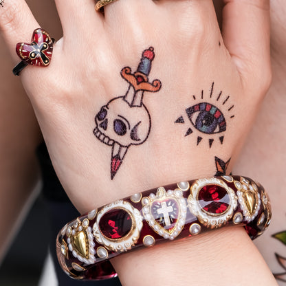 The Baroque Chapel Cross Bracelet - Ruby Red × Gold