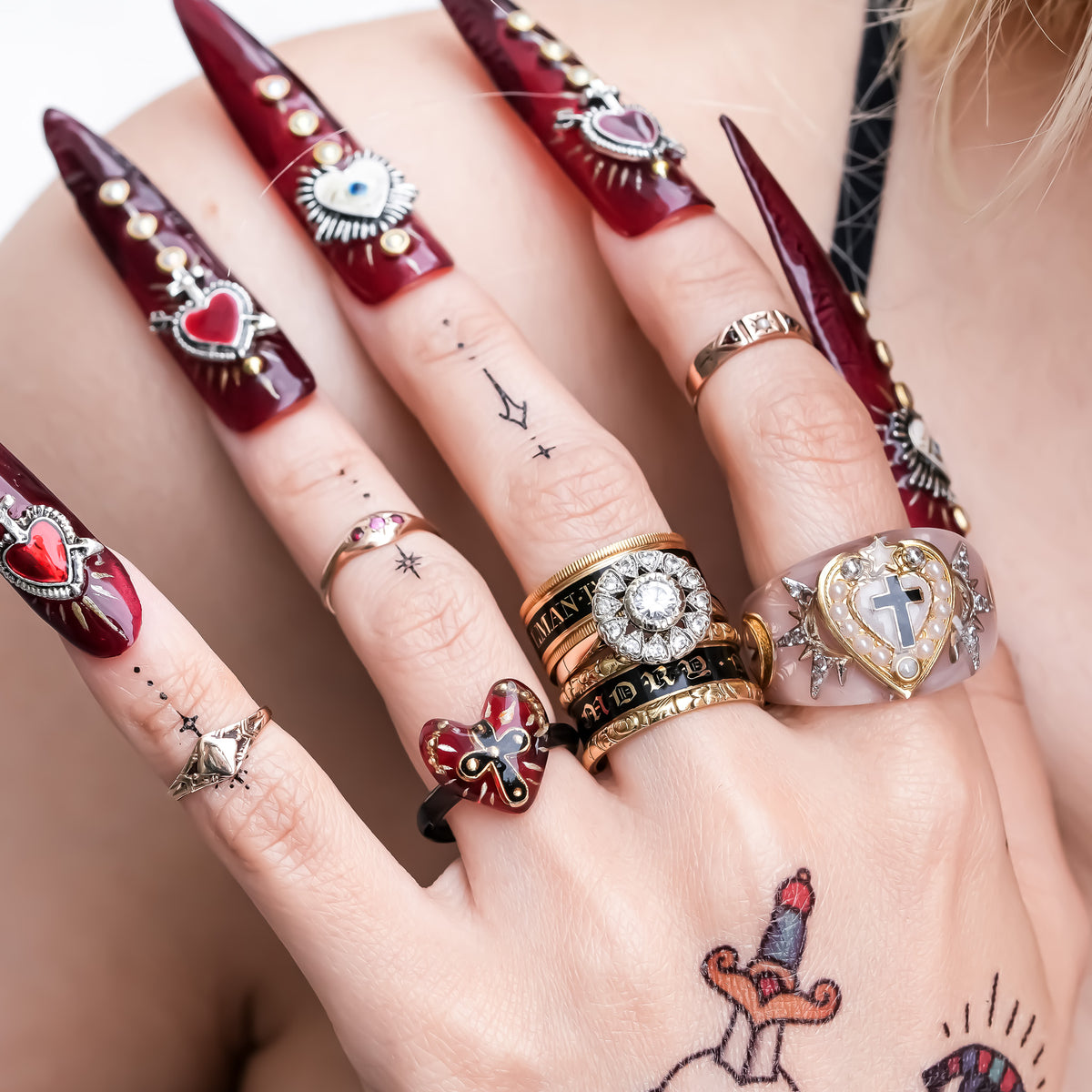 The Sacred Cross Heart Ring - Red × Black / #6