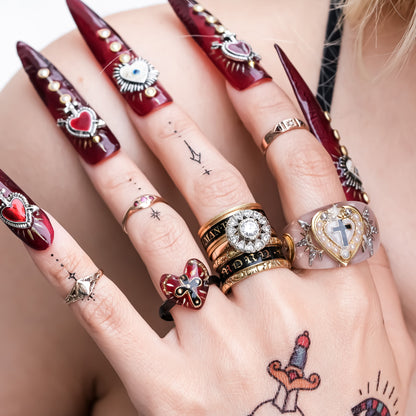 The Sacred Cross Heart Ring - Red × Black / #6