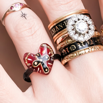 The Sacred Cross Heart Ring - Red × Black / #6
