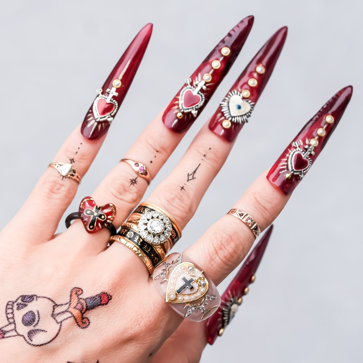 The Sacred Halo Cross Heart Ring - Smoky Pink × White / #14