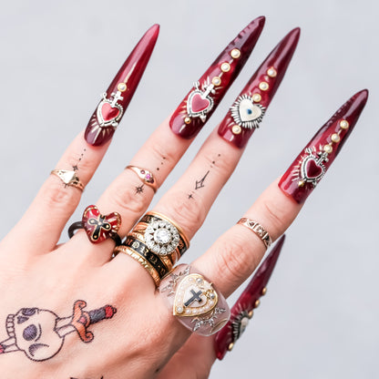 The Sacred Halo Cross Heart Ring - Smoky Pink × White / #14
