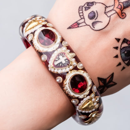 The Baroque Chapel Cross Bracelet - Ruby Red × Gold
