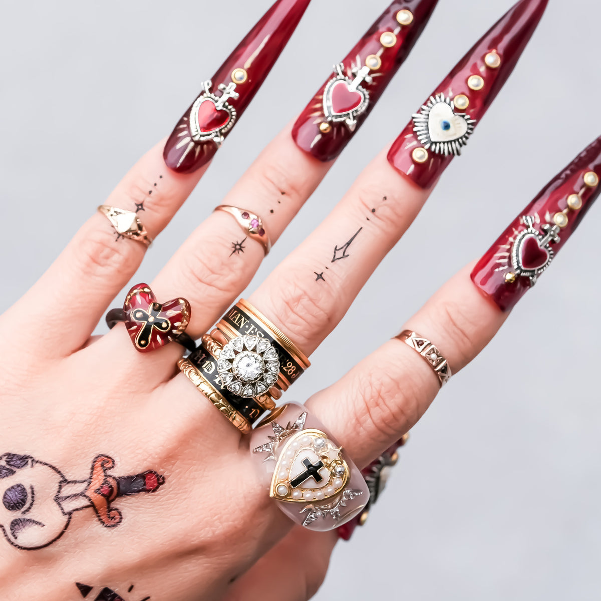 The Sacred Cross Heart Ring - Red × Black / #6
