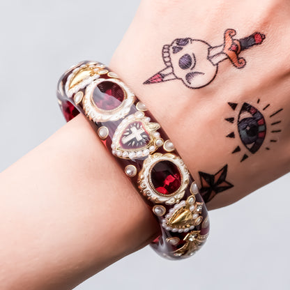 The Baroque Chapel Cross Bracelet - Ruby Red × Gold