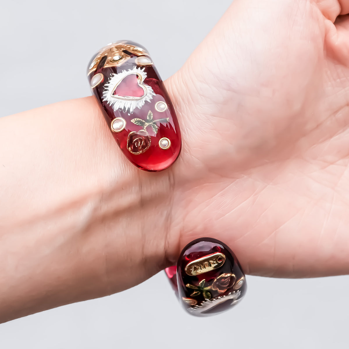 The Baroque Chapel Cross Bracelet - Ruby Red × Gold