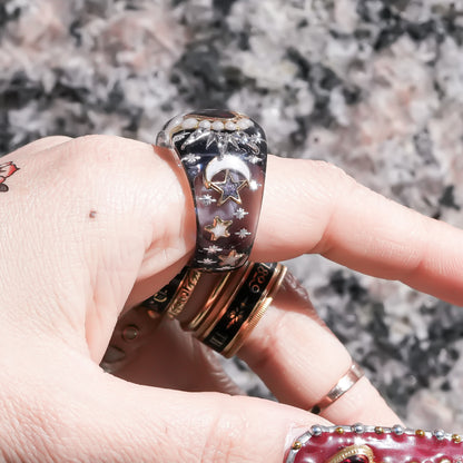 Mystic Night Heart Ring - gray blue / deep red / #13