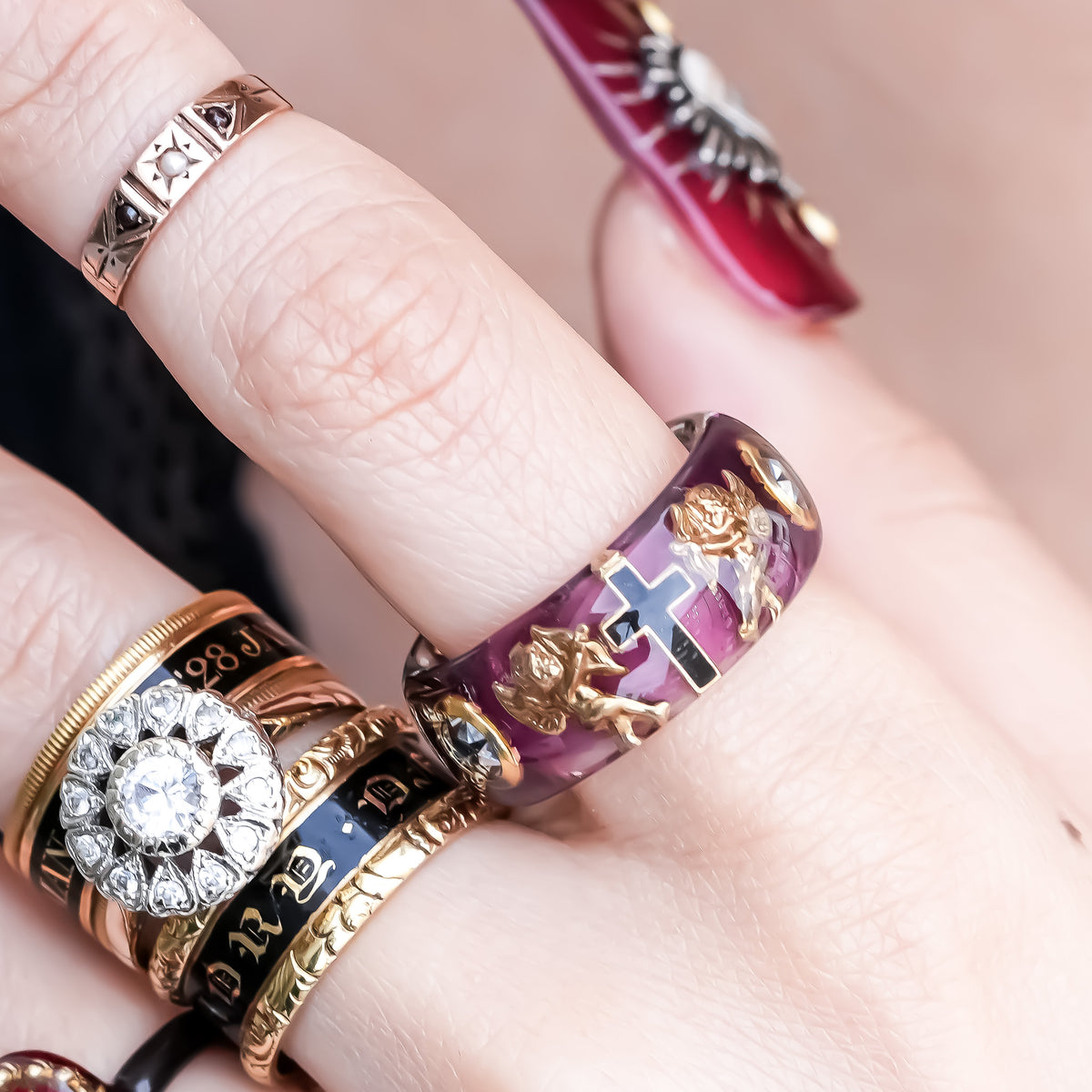 The Haunted Chapel Ring – Purple Cross & Cupid / #8 #11 #14 #18
