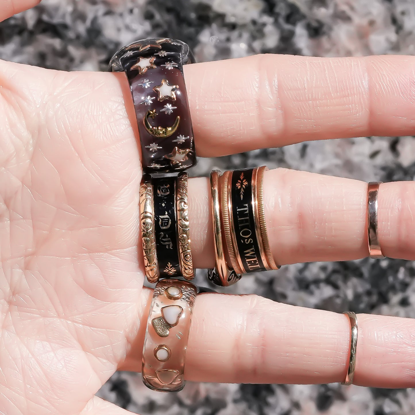 Mystic Night Heart Ring - gray blue / deep red / #13