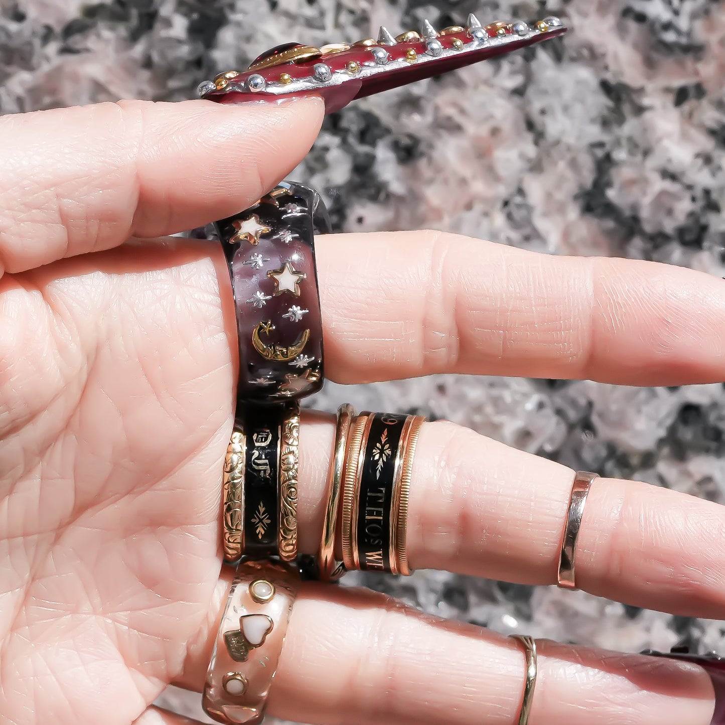 Mystic Night Heart Ring - gray blue / purple / #14