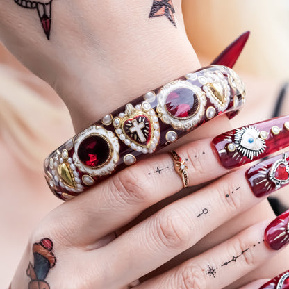 The Baroque Chapel Cross Bracelet - Ruby Red × Gold