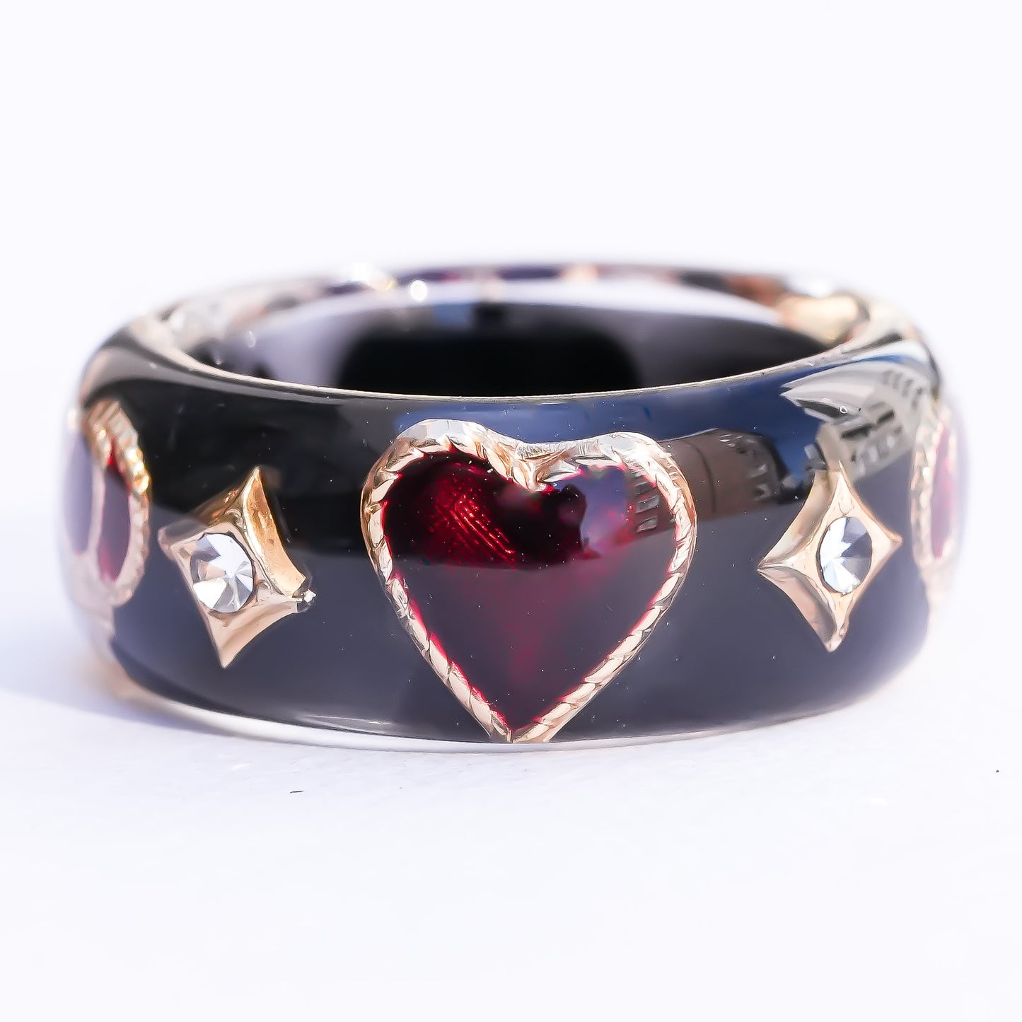 Crowned heart band ring - black × red / ＃11 #12