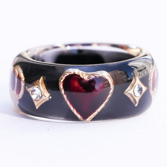 Crowned heart band ring - black × red / ＃11 #12