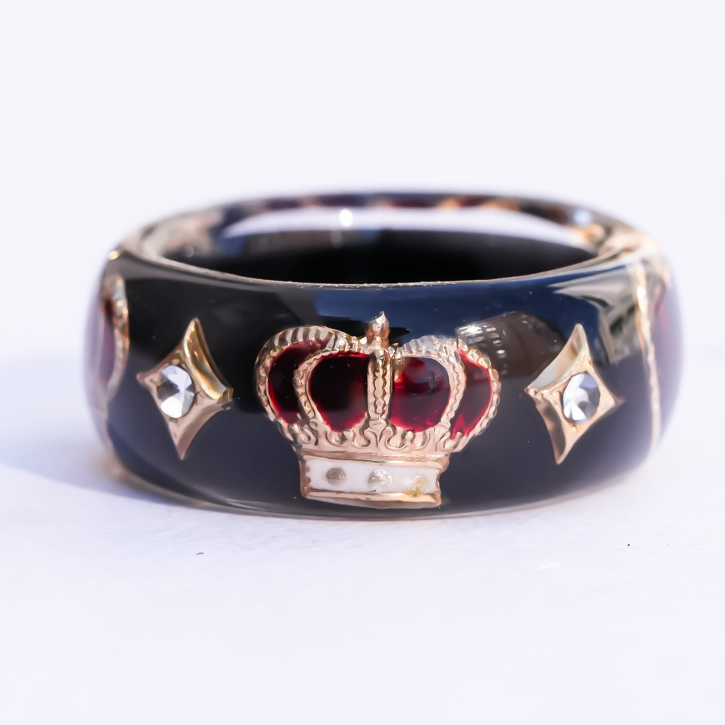 Crowned heart band ring - black × red / ＃11 #12