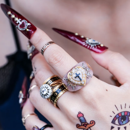 The Sacred Halo Cross Heart Ring - Smoky Pink × White / #14