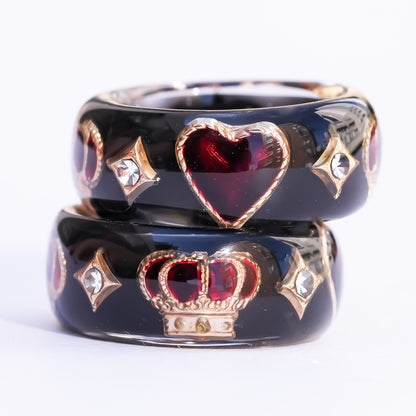Crowned heart band ring - black × red / ＃11 #12