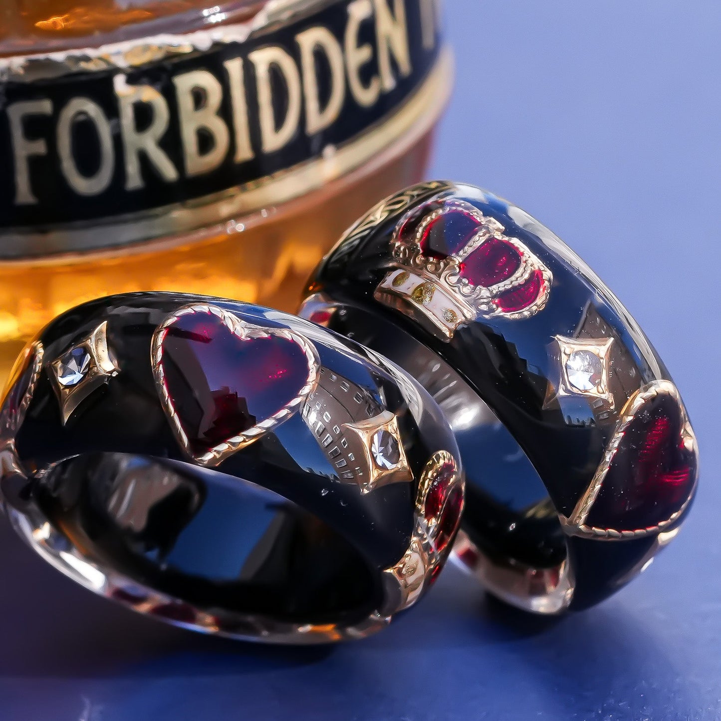 Crowned heart band ring - black × red / ＃11 #12