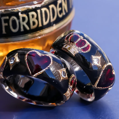 Crowned heart band ring - black × red / ＃11 #12