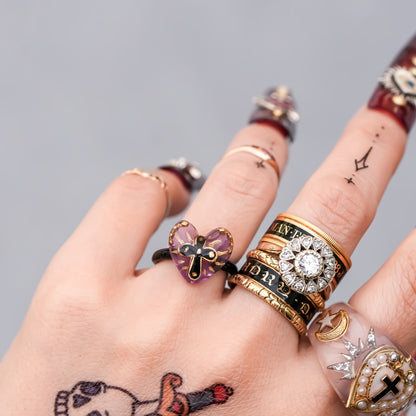 The Sacred Cross Heart Ring - Purple × Black / #4