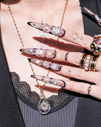 Celestial eye teardrop necklace - clear × gold